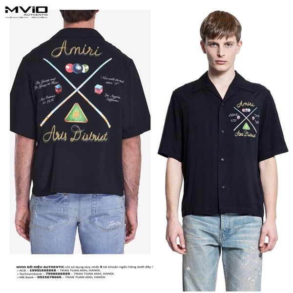  Sơ Mi Amiri Đen Cộc Tay Hoạ Tiết Billards Pool AMSTCA1078_001 