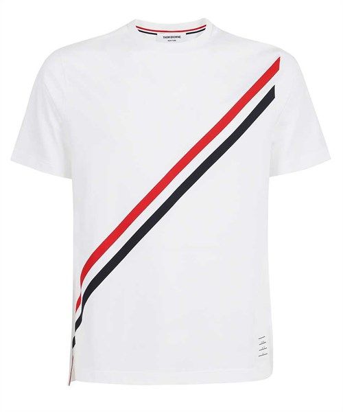  Phông Thom Browne Trắng Kẻ Xanh Đỏ Chéo Mjs157A-01454 