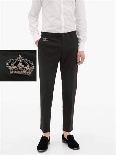  Quần Vải Dolce Gabbana Đen Thêu Vương Miện Đá Gy6Fez Fubec 