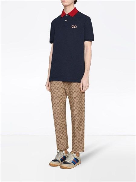  Polo Gucci Navy Cổ Đỏ Chữ Thêu Ngực 574086 
