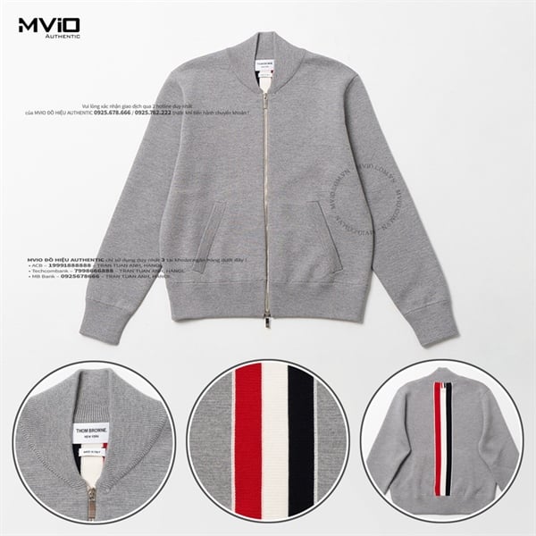 Khoác Bomber Thom Browne Ghi Sọc Lưng MKJ072A Y1002 055