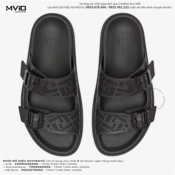  Dép Fendi Đen Vân FF Khoá Đen 7X1677AC75 F0QA1 