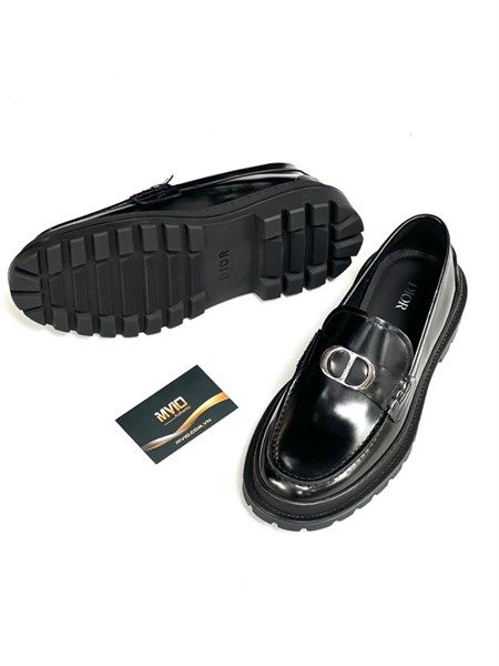  Loafer Dior Đen Bóng Logo CD Bạc 3LO117ZJPQ 969 