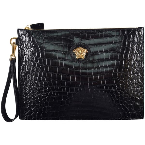  Clutch Versace Da Cá Sấu Logo Vàng 