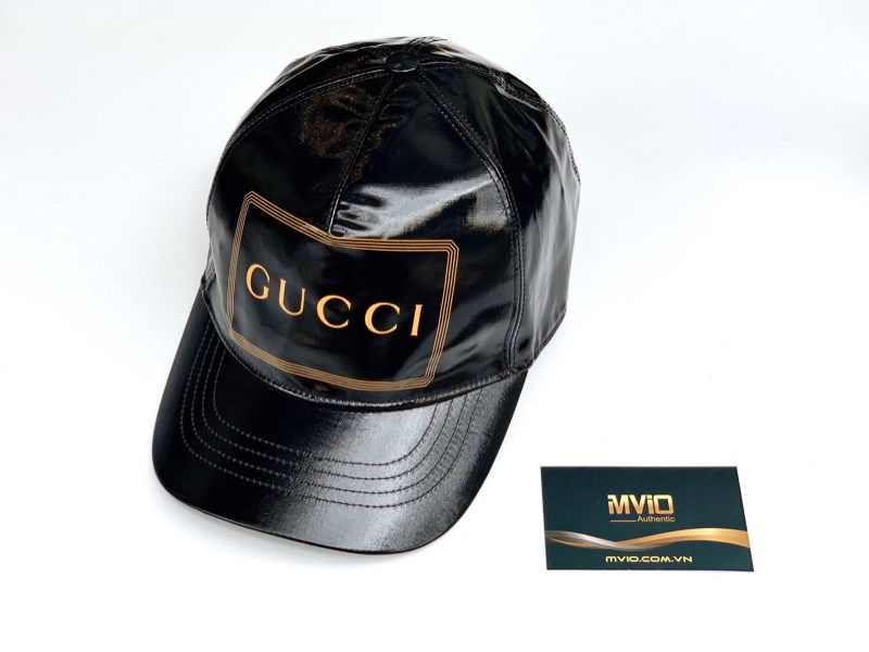 Mũ Gucci Da Bóng Chữ Vàng 
