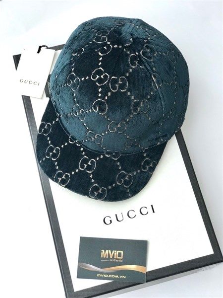  Mũ Gucci Nhung Xanh Vân Mono 527075 