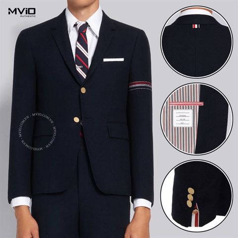  Blazer Thom Browne Navy Dạ Tay Viền Mờ MJC01A 07684 