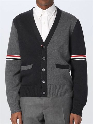  Khoác Cardigan Thom Browne Đen Mix Xám Tay Viền Kẻ MKC310FY300 