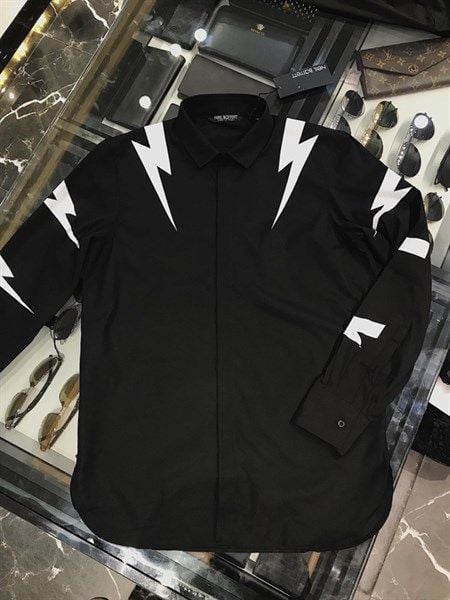  Sơ Mi Neil Barret Đen Sét Trắng Pbcm1200S M005S 