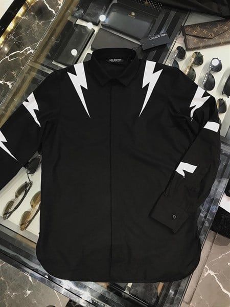  Sơ Mi Neil Barret Đen Sét Trắng Pbcm1200S M005S 