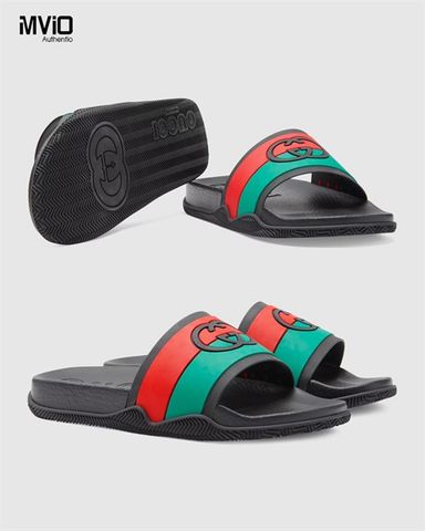  Dép Gucci Đen Vạt Cờ 655265 160 