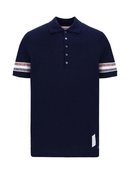 Polo Thom Browne Navy Tay Viền Mờ MJP169Ạ0046