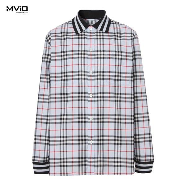  Sơ Mi Burberry Dài Tay Xanh Khoai Môn Cổ Viền Len 8050132 