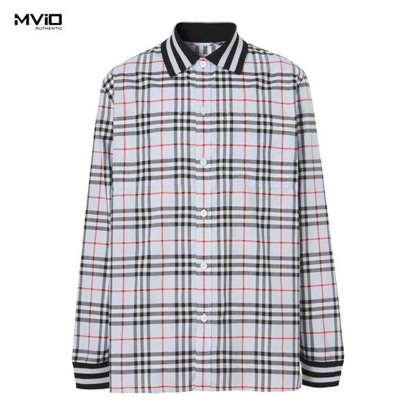  Sơ Mi Burberry Dài Tay Xanh Khoai Môn Cổ Viền Len 8050132 