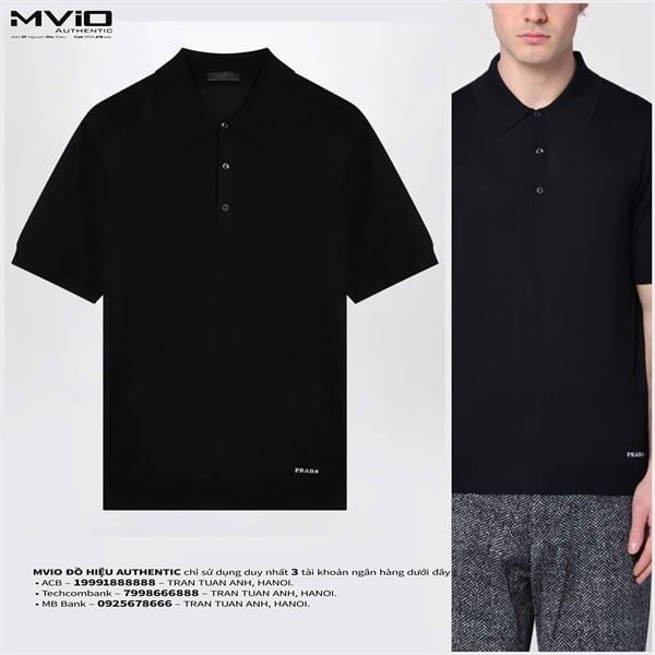  Polo Prada Đen Dệt Kim Chữ Thêu Bụng UMB925SOOO16AI_F0002 