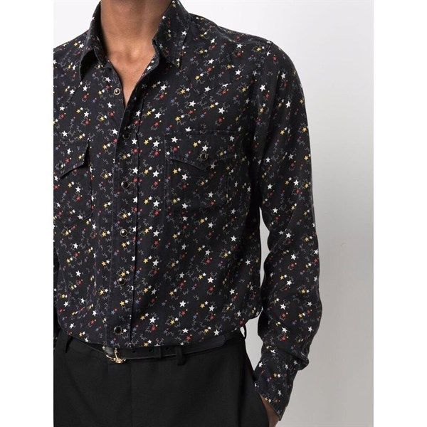  Sơ Mi Saint Laurent Đen Hoạ Tiết Sao Màu 597059 Y01F1 