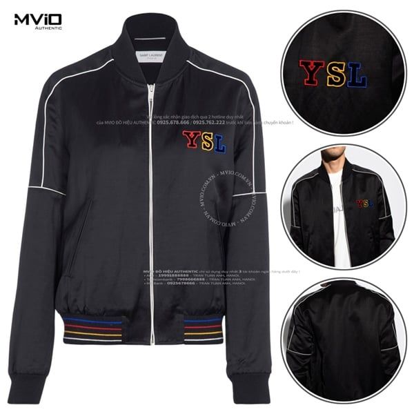  Khoác Bomber Saint Laurent Đen Chữ YSL Màu 668461 Y1C31 1000 