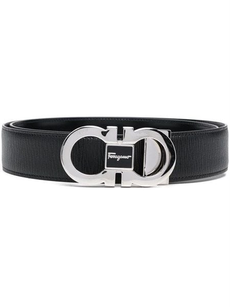  Belt Salvatore Đen Khoá Bạc Logo Xoay 0754456 