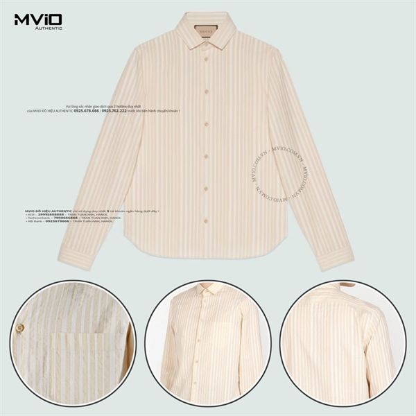  Sơ Mi Gucci Dài Tay Vàng Nhạt Kẻ Trắng 703041 ZAKRN 7151 