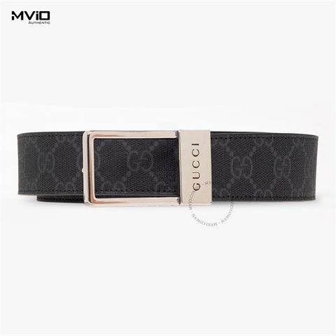  Belt Gucci Đen Khoá Vuông Sliver Vân Mono 722370 