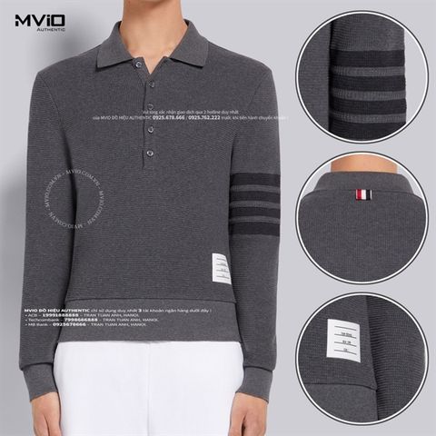  Polo Thom Browne Dài Tay Grey Viền Đen MJP132A05802 