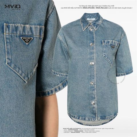  Sơ Mi Prada Cộc Tay Denim Xanh Washed GFC037 13Z6 