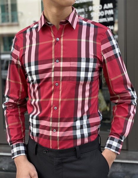  Sơ Mi Burberry Dài Tay Kẻ Cân Đỏ 8004359-1005 