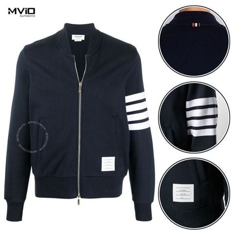  Khoác Bomber Thom Browne Navy Tay Viền Trắng MJT280A00535 45t 