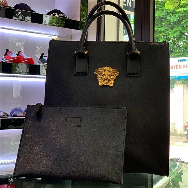  Túi Xách Versace Đen Mặt Medusa Vàng 