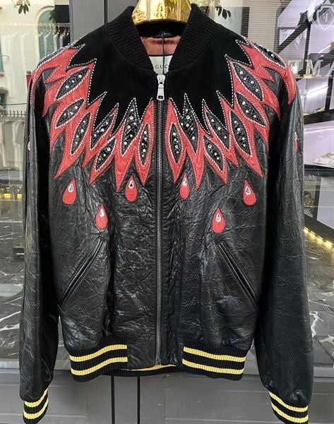  Áo Khoác Da Gucci Cánh Đỏ Đính Đá 519558 Xg643 