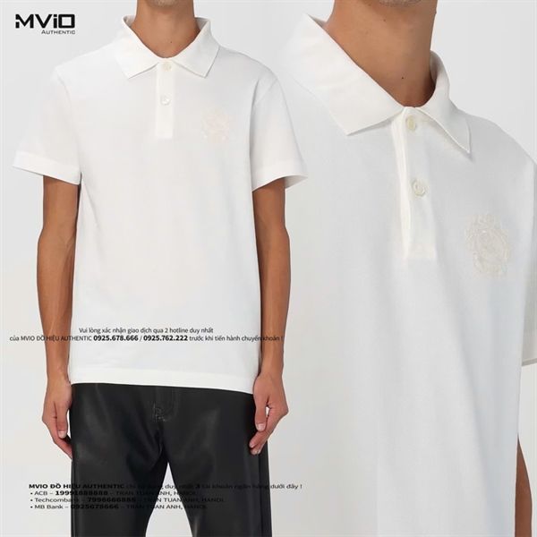 Polo Burberry Trắng Logo Ngựa Tròn Thêu Ngực 8095156 B7078 