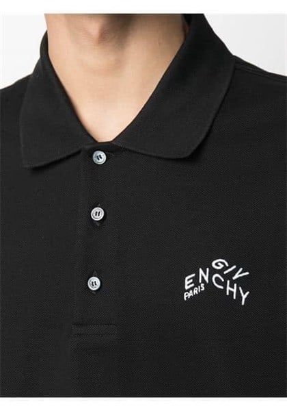  Polo Givenchy Đen Thêu Chữ Nghiêng Trắng Ngực 