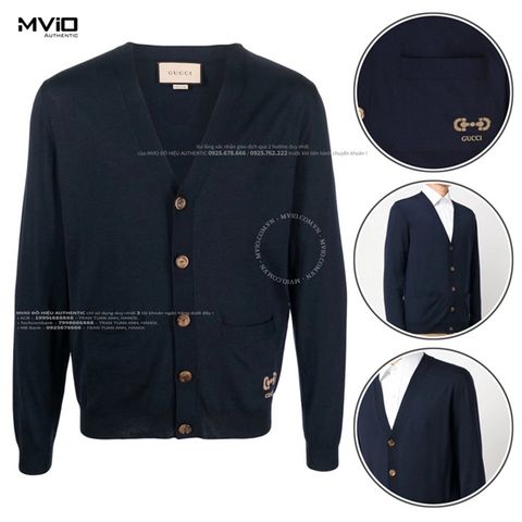  Khoác Cardigan Gucci Navy Hoạ Tiết Túi 729469 XKCOR 