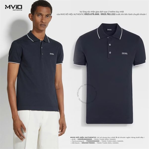  Polo Zegna Navy Cổ Viền & Chữ Ngực Trắng E7358A5.B746.B09.50.R 