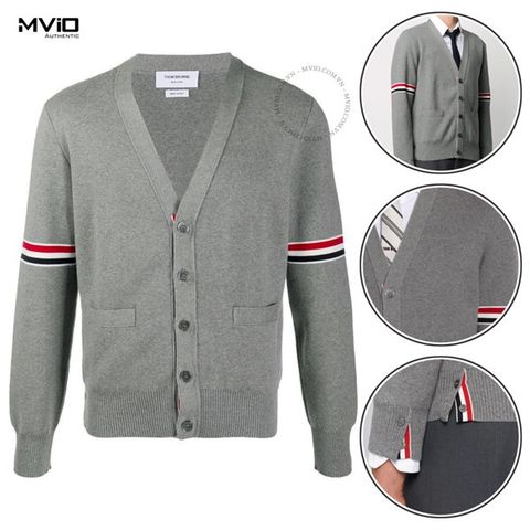  Khoác Cadigan Thom Browne Ghi Tay Viền 2 Bên MKC310AY3007 