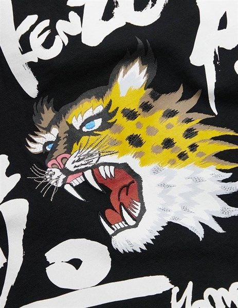  Phông Kenzo Đen Thêu Hổ Vàng Chữ Trắng 5Po0014Pu 