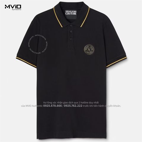  Polo Versace Đen Cổ Viền Vàng Logo Tròn Nhỏ 74GAGT08 