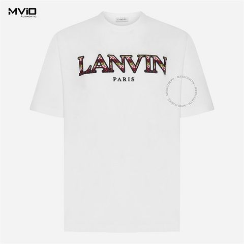  Phông Lanvin Trắng Chữ Nâu Thêu Ngực RMTS005J002 P23 