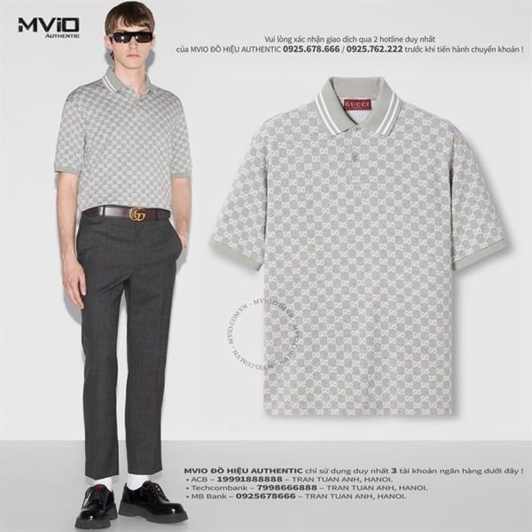  Polo Gucci Xám Mono Trắng Nhỏ 788024 XJGQX 1087 