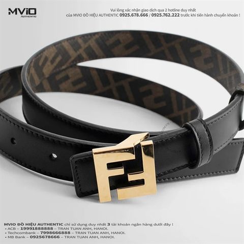  Belt Fendi Mặt FF Gold Dây Đen Nâu Vân FF 7C0511AFF2 F1A94 