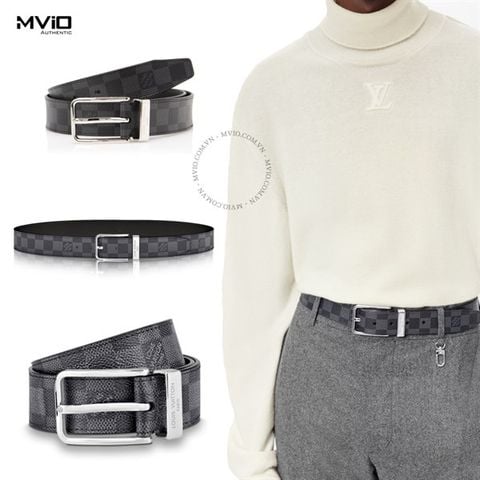  Belt Louis Vuitton Xám Damier Mặt Khoá Bạc ME9402 