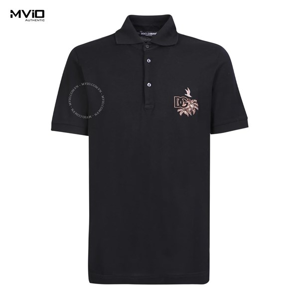 Polo Dolce Gabbana Đen Logo Hoa Thêu Ngực G8PT0Z FU7EN