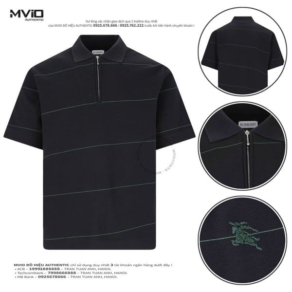  Polo Burberry Đen Kẻ Xanh Logo Ngực Thêu Bụng 8083718 