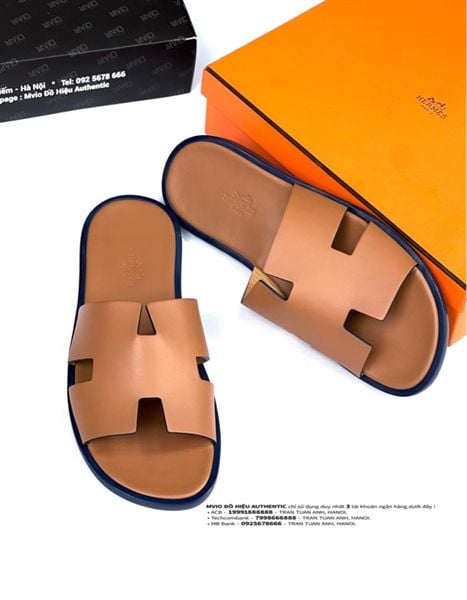  Dép Hermes Nâu Viền Đế Xanh 192574ZH 