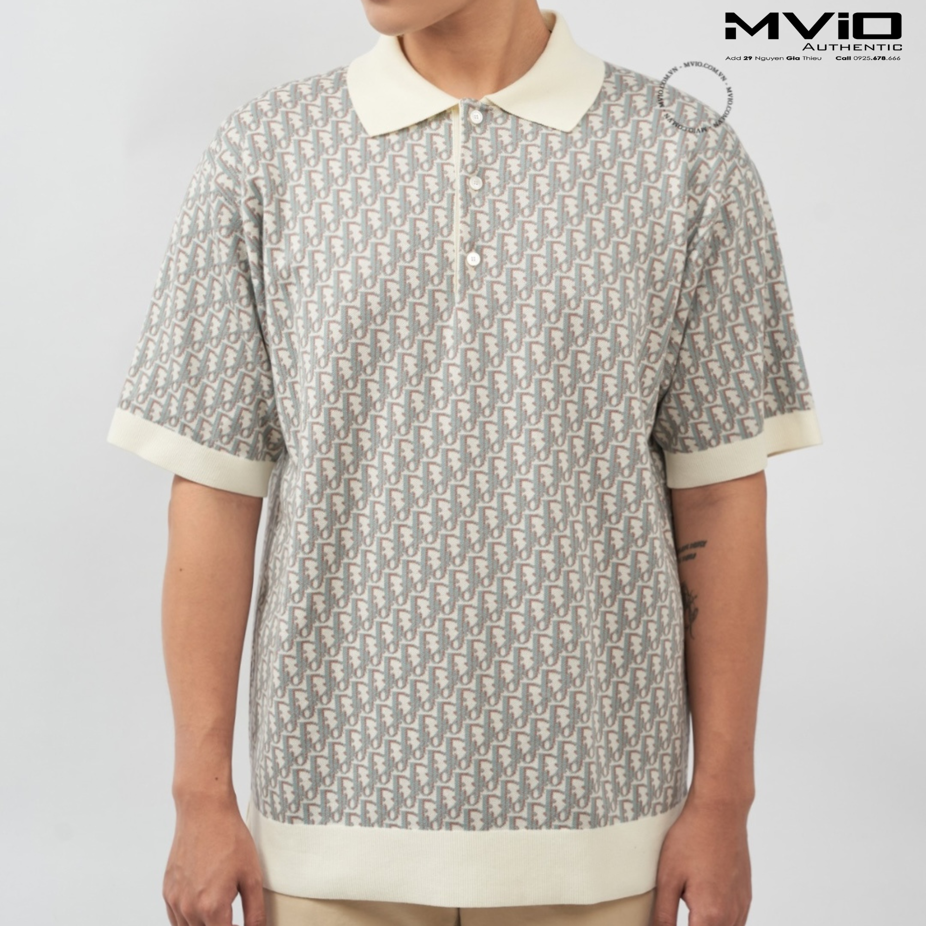  Polo Dior Trắng Vân Oblique 293M832AT396_C085 