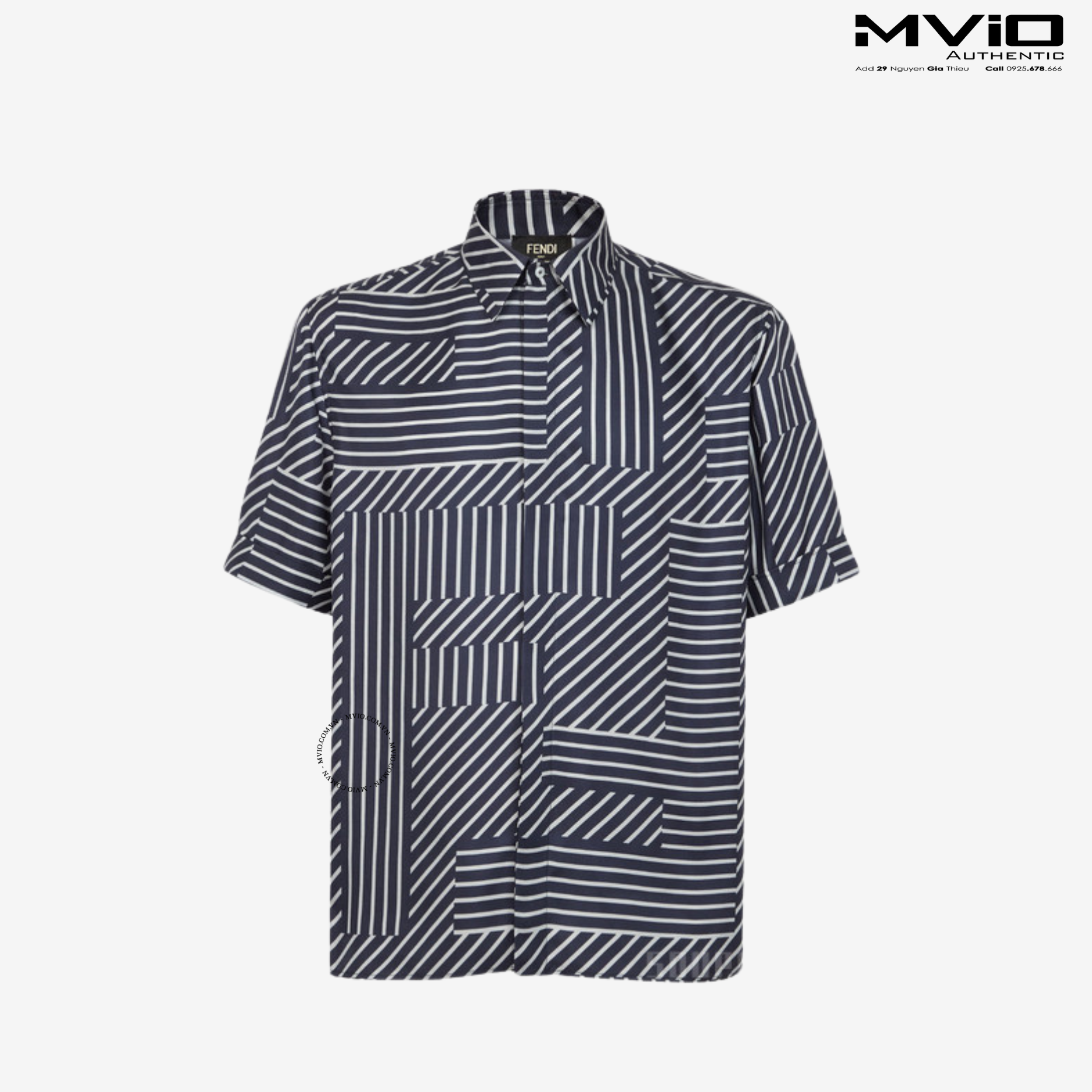  Sơ Mi Fendi Cộc Tay Lụa Vân Kẻ FF FS0795 APQG FOQA2 