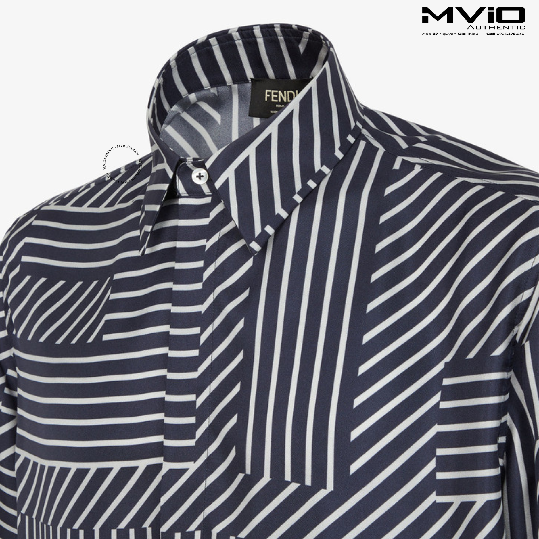  Sơ Mi Fendi Cộc Tay Lụa Vân Kẻ FF FS0795 APQG FOQA2 