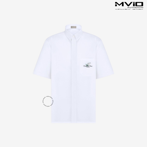  Sơ Mi Dior Cộc Tay Trắng Túi Thêu Logo 493C521B1581 