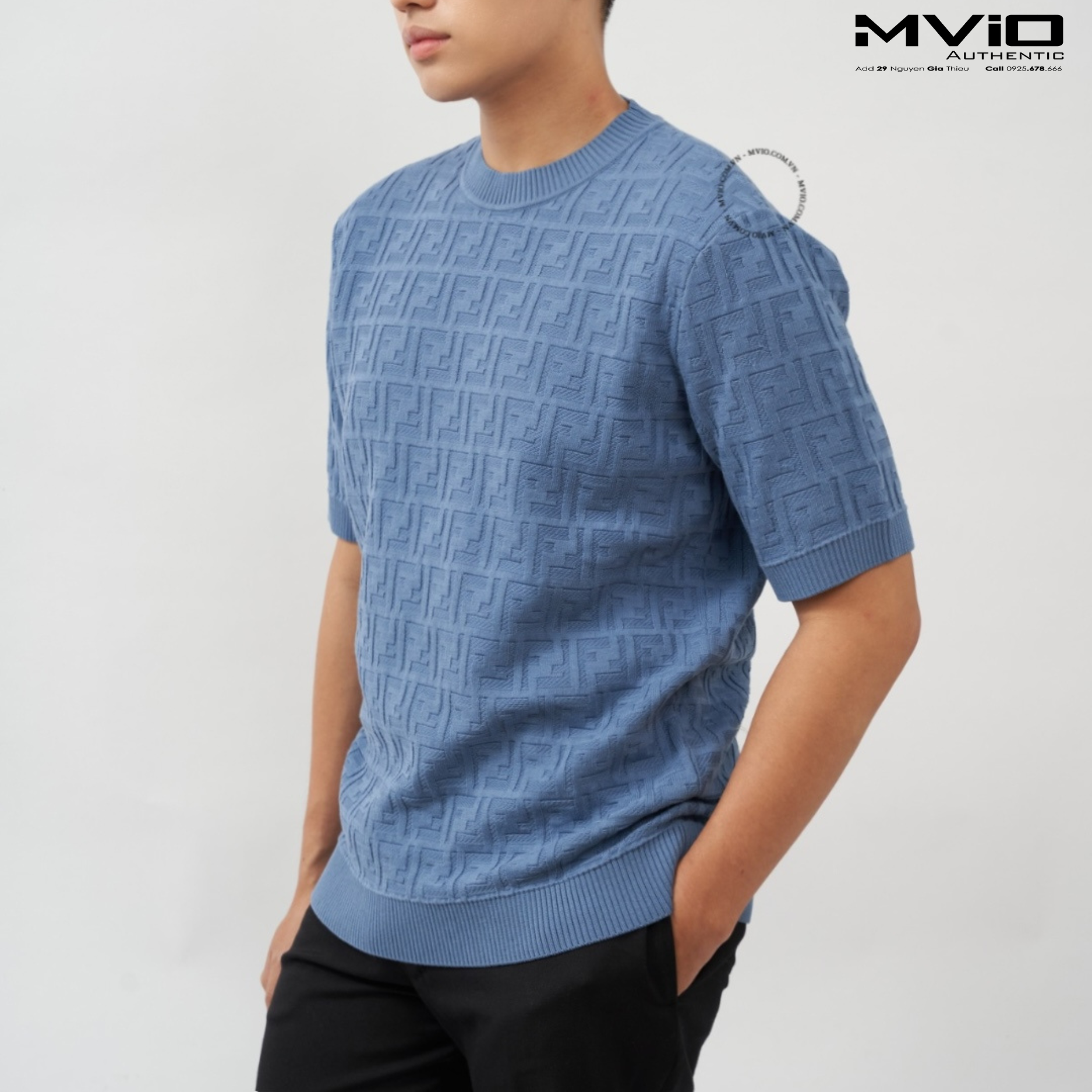  Phông Fendi Xanh Dệt Kim Vân FF FZX051 F0U6K 