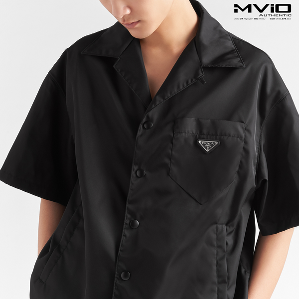  Sơ mi Prada đen cộc tay vải dù tag ngực SC449_1WQ8_F0002 